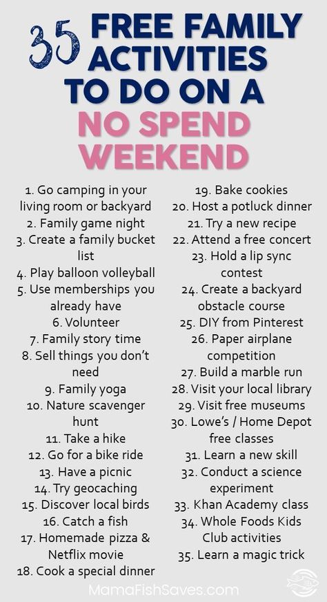 Best free family activities to have fun without spending money | No spend weekend with kids | Free fun with kids #nospendweekend #frugalfun #familytime via @mamafishsaves No Spend Weekend, Family Night Activities, Uppfostra Barn, Free Family Activities, Fun With Kids, Finanse Osobiste, No Spend, Education Positive, Family Fun Night