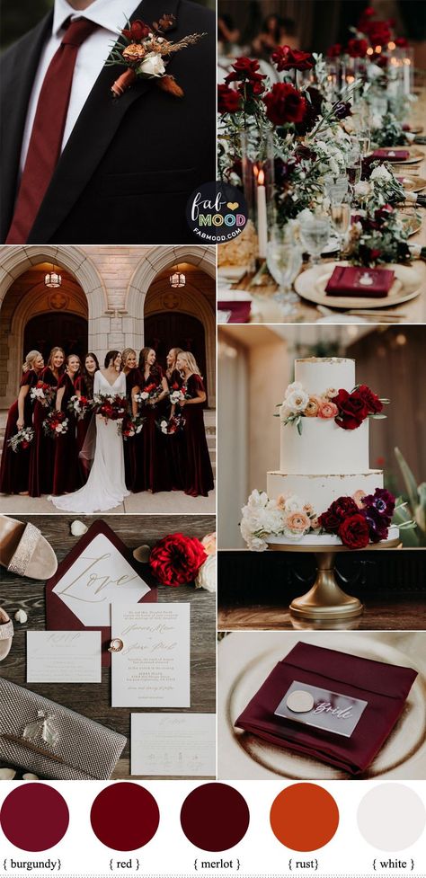 Burgundy Color Wedding Theme, Fall Colour Wedding Theme, Charcoal Grey And Red Wedding Theme, Cabernet Color Palette Wedding, Red And Terracotta Wedding, Burgundy Palette Wedding, Wine Colour Wedding Theme, Wine And Silver Wedding Colors, Cherry Red Wedding Color Schemes