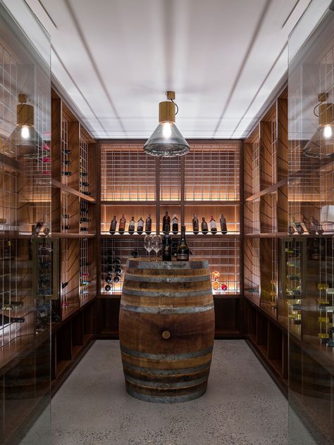 Contemporary Wine Cellar, Luigi Rosselli, Wine Glass Shelf, Hidden Lighting, Custom Wine Cellars, Wine Cellar Design, Cellar Design, Wine House, Sticks And Stones