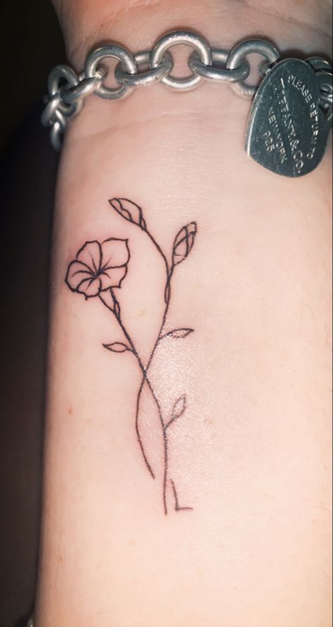 September Birth Flower Tattoo Simple, September Birth Flower Tattoo Morning Glories, Morning Glory Tattoo Simple, September Tattoos, September Tattoo Ideas, September Flower Tattoo, September Tattoo, Herb Tattoo, Morning Glory Tattoo