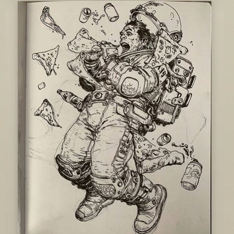 Karl Kopinski on Instagram: “#spacepizza #astronaut #sketch” Astronaut Sketch, Pizza Sketch, Edwin Austin Abbey, Karl Kopinski, Astronaut Drawing, Spiderman Art Sketch, Frank Frazetta, Arte Cyberpunk, Sketch Inspiration