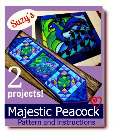 majestic peacock pattern ebook Peacock Quilt, Peacock Pattern, School Glue, Freezer Paper, Quilted Table Runner, Quilted Table, Faux Stained Glass, Using Acrylic Paint, Batik Fabric