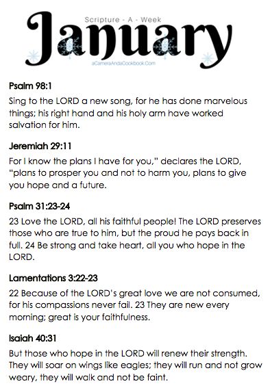 January Scripture-a-Week - Is your New Year's Resolution to memorize Bible Verses? This Scripture-a-Week printable will help you get started with some great scriptures for the month of January! Moving On From The Past, Scripture Board, Memorize Bible Verses, Weekly Scripture, Smile Thoughts, Sunday Ideas, Bible Verse Memorization, Scripture Writing Plans, Study The Bible