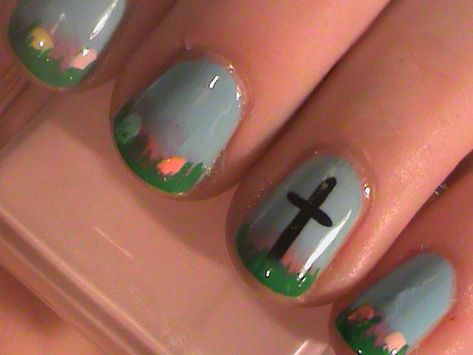 My Easter Cross Nail Art <3  ~NailArtFreak07 Diy Easter Nails, Easter Nails Easy, Cross Nail Art, Easter Nail Art Designs, Cross Nails, Easter Nail Designs, Easter Nail Art, Fingernail Designs, Different Nail Designs