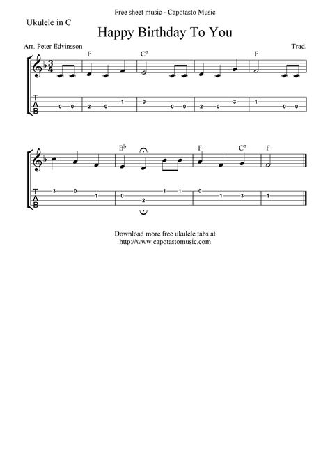 ✓"Happy Birthday To You" Ukulele Sheet Music - Free Printable Ukulele Music Sheets, Party Favor Billie Eilish Ukulele Chords, Happy Birthday Ukulele Tab, Happy Birthday Ukulele Chords, Happy Birthday Ukulele, As It Was Ukulele, Ukulele Fingerpicking Songs, Ukulele Tabs Songs, Ukulele Fingerpicking