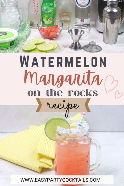 Enjoy this Watermelon Margarita on the rocks! Perfect for hot summer days! Watermelon Margarita Recipe, Watermelon Margaritas, Best Watermelon, Easy Margarita, Margarita On The Rocks, Rock Recipes, Watermelon Margarita, Silver Tequila, Easy Parties