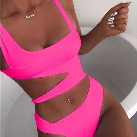 Classy Hot Pink Swimsuit With Cut-Outs Hot Pink Swimsuit, Swimsuits 2020, Backless One Piece Swimsuit, Pink Bathing Suits, Pink One Piece, Cut Out One Piece, Print Swimwear, 2020 Trends, Pink Swimsuit