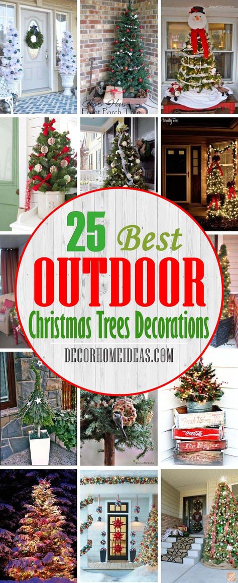 25 Amazing Outdoor Christmas Tree Decorations | Decor Home Ideas Christmas Lights Outdoor Trees, Outdoor Xmas Tree, Porch Christmas Tree, Outdoor Tree Decorations, Christmas Tree Outside, Outdoor Christmas Tree Decorations, Christmas Lights Outside, Christmas Backgrounds, Outdoor Christmas Tree