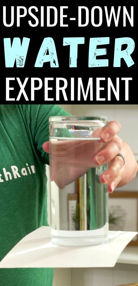 Watch as water remains in a glass when its tipped upside down thanks to air pressure! Air Pressure Science Experiments, Air Experiments For Kids, Air Pressure Experiments, Water Experiments For Kids, Fun Experiments For Kids, Water Science Experiments, Homeschool Science Experiments, Science Tricks, Water Experiments