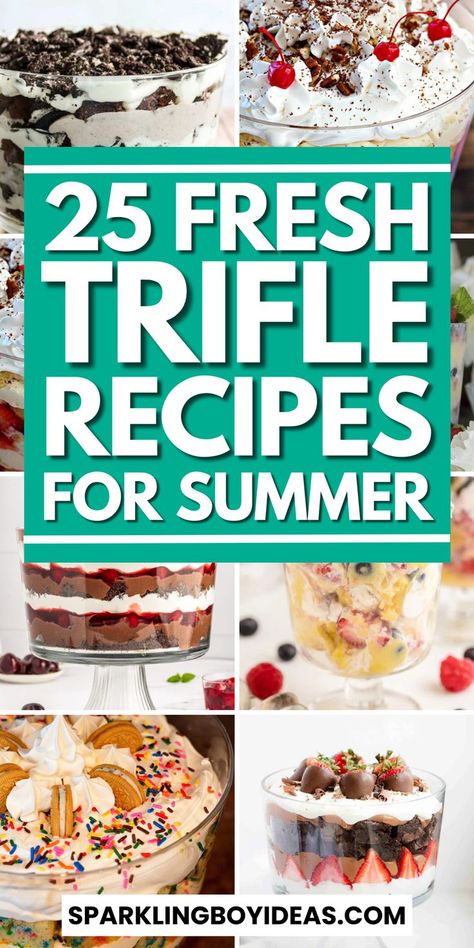 Trifle recipes are a delicious dessert option. Explore easy trifle desserts, including classic trifle recipes and fruit trifle recipes. Try a chocolate trifle or a refreshing berry trifle. Perfect for holidays, Christmas trifle and summer trifle recipes are always a hit. Enjoy layered trifle desserts like strawberry trifle and no-bake trifle ideas. Create individual trifles and lemon trifles for a unique touch. Mini trifle desserts and traditional trifle recipes offer endless variety. Ice Cream Trifle Desserts, Summer Dessert Trifles, Autumn Trifle Desserts, Trifles Desserts Easy, Funfetti Cake Trifle, Summer Trifle Desserts Easy, Dessert Recipes Trifle Layered, Cheesecake Trifle Recipes, Strawberry Trifle Recipes