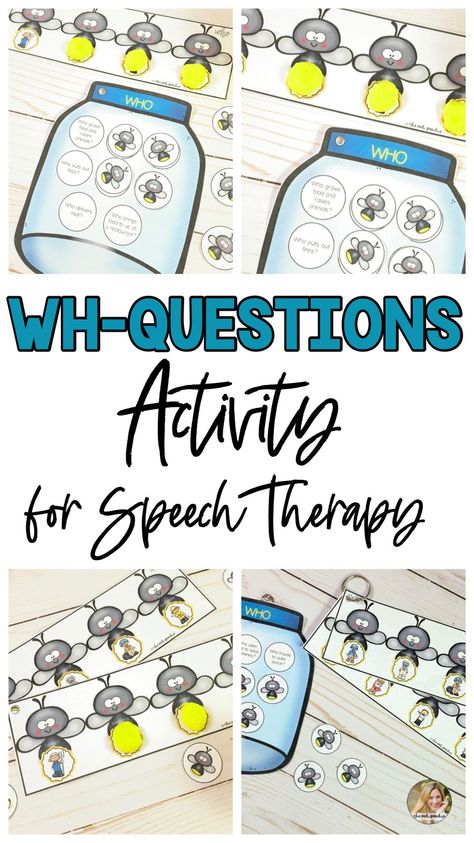 WH questions activities for preschool, kindergarten, and elementary speech therapy and special education! Practice answering wh questions (what where when why who) with these fun mini dough smash mats- interactive and engaging! It's play based so my students love it. (preschool, kindergarten, first grade, speech therapy and special education individual and small group activity) Wh Speech Therapy Activities, Wh Question Activities Speech Therapy, Who Questions Speech Therapy, Speech Therapy Elementary School, Speech Therapy Visual Schedule, Slp Classroom, Wh Questions Speech Therapy, Speech Therapy Activities Elementary, Slp Office