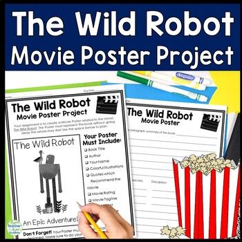 The Wild Robot Book Report: Students LOVE to create a Movie Poster for Hoot! This creative The Wild Robot activity keeps students excited & engaged during the planning and design process. Students must complete a book summary page as well This The Wild Robot Project includes:- Create a Movie Poster project sheet with space for Rough Draft Poster- Grading Rubric (4 to a page)- Book Summary page- Blank Movie Poster page- Teacher Notes & Ideas page** Click HERE for a 4-Page The Wild Robot T The Wild Robot Bulletin Board, Cereal Box Book Report, Movie Poster Project, Robot Project, Robot Activity, Book Report Projects, Grading Rubric, 2nd Grade Activities, The Wild Robot