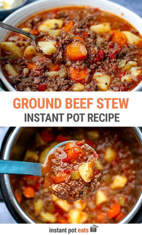 Instant Pot Poor Man’s Stew, Poor Man's Stew Instant Pot, Instant Pot Ground Beef Stew, Poor Man Stew Instant Pot, Beef Stew With Potatoes, Ground Beef Stew Recipes, Ground Beef Stew, Instant Pot Ground Beef, Poor Mans Stew