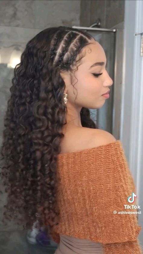 Braid With Hair Down, Braids Curly Hairstyles, Half Braided Hairstyles, Curly Braided Hairstyles, Two Braid Hairstyles, Curly Hair Braids, Mixed Curly Hair, Easy Hairstyles For Thick Hair, Curly Hair Tutorial