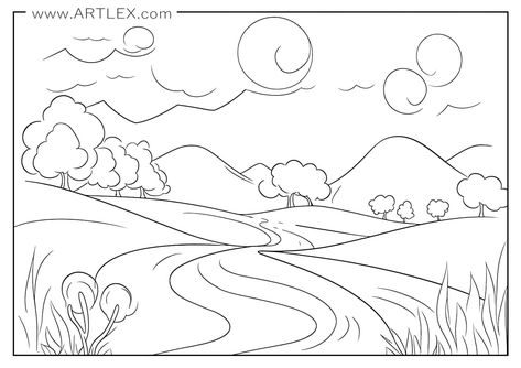 easy landscape coloring pages - Search Simple Landscape Coloring Pages, Landscape Coloring Pages, Easy Landscape, Simple Landscape, Colorful Landscape, Coloring Pages, Paint, Color, Colouring Pages