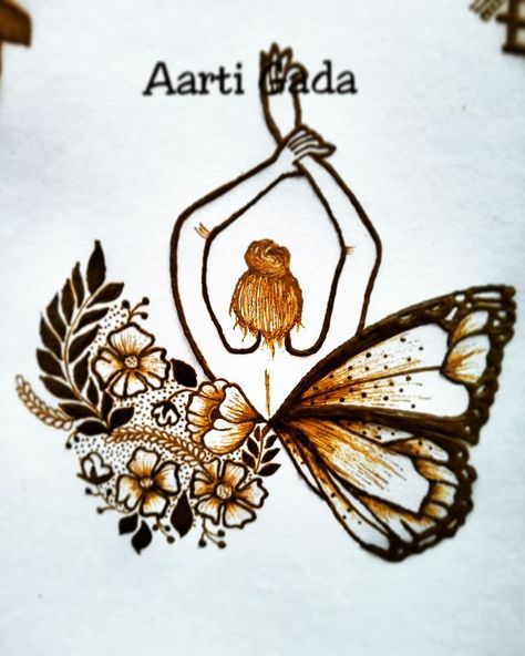 Butterfly With Mehndi, Doll Mehndi Designs, Butterfly Mehndi Design, Nandini Gupta, Mehndi Basic, Mehandi Practice, Alphabet Mehndi, Mehendi Practice, Mehndi Classes