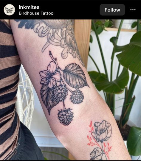 Berry Tattoo, Raspberry Tattoo, Arm Tats, Branch Tattoo, Stick N Poke Tattoo, Vine Tattoos, Plant Tattoo, Poke Tattoo, Dream Nails