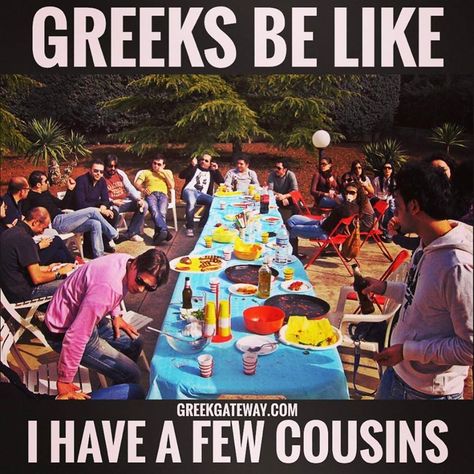 Cousins here, cousins there, Greek cousins everywhere! Greek Dancing, Greek Memes, Greek Mythology Humor, Greek Culture, Funny Captions, Birthday Meme, Funny Christmas Cards, Greek Style, Greek Orthodox