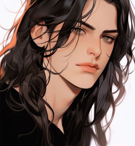 Long Brown Hair Anime Guy, Long Haired Men Art, Long Brown Hair Men, Long Hair Men Anime, Long Hair Male Character, Long Hair Boy Drawing, Long Anime Hair, Long Hair Anime Boy, Long Hair Man