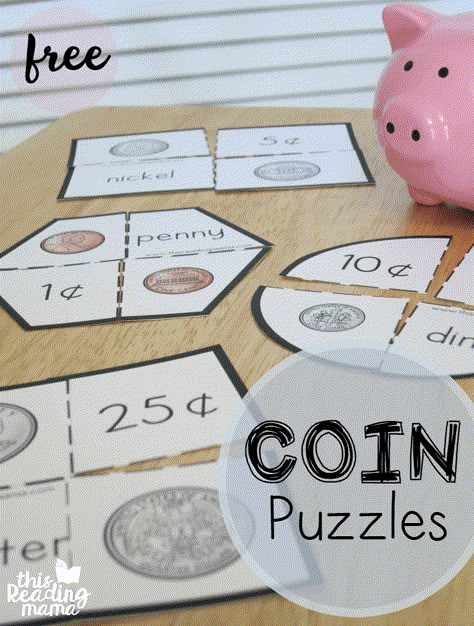 Printable Coin Puzzles {FREE!} Math Games First Grade, Money Kindergarten, Learning Money, Teaching Money, Money Activities, Money Math, Money Lessons, Money Skills, Money Games