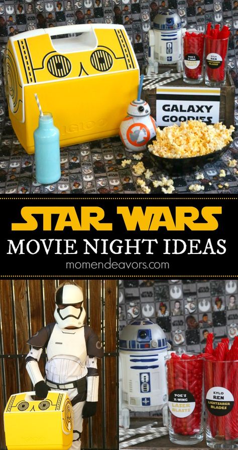 Star Wars Movie Night Must-Haves-  Star Wars Movie Night Snack Ideas, Star Wars Printables, and Star Wars Décor, including the awesome Star Wars x Igloo collection C3PO cooler. #IglooPartner Star Wars Movie Night, Movie Night Snack Ideas, Night Snack Ideas, Star Wars Snacks, Star Wars Printables, Movie Night Ideas, Movie Night Theme, Movie Night Food, Disney Movie Night