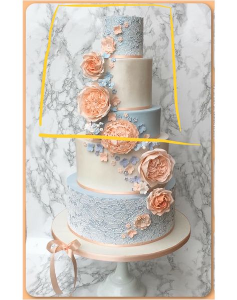 Cake Designs Blue, Wedding Cake Designs Blue, Blue Party Themes, Light Blue Wedding Cake, Video Cake, Wedding Cake Peach, Baby Blue Weddings, Engagement Look, Square Wedding Cakes