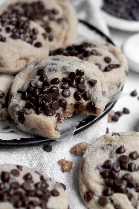 Lane And Grey Fare, Chocolate Chip Sugar Cookies, Eggless Sugar Cookies, Aip Baking, Heart Baking, Kitchen Activities, Food Cookies, Eggless Recipes, Sweet Bakery