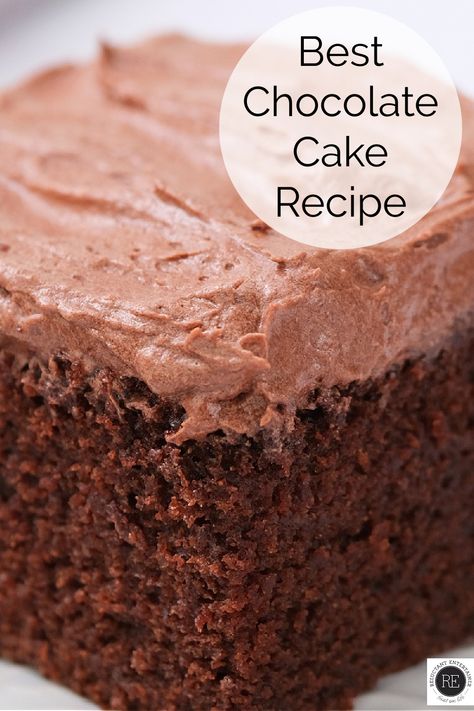 A moist, delicious Best Chocolate Cake Recipe made with buttermilk in a 9x13 pan; frosted with a thick, creamy, chocolate frosting. #bestchocolatecake #chocolatecake #reluctantentertainer Chocolate Sheet Cake Recipe, Creamy Chocolate Frosting, Best Chocolate Cake Recipe, Buttermilk Chocolate Cake, Super Moist Chocolate Cake, Chocolate Poke Cake, Chocolate Cake Recipe Moist, Amazing Chocolate Cake Recipe, Chocolate Sheet Cake