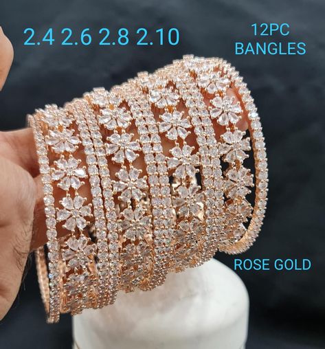 Ad Bangles Set, Rose Gold Diamond Bangle, Diamond Bangles Designer Latest, Cz Jewellery Sets, Bangle Models, Stylish Bangles, Ad Bangles, Cz Bangles, Elephant Bangle