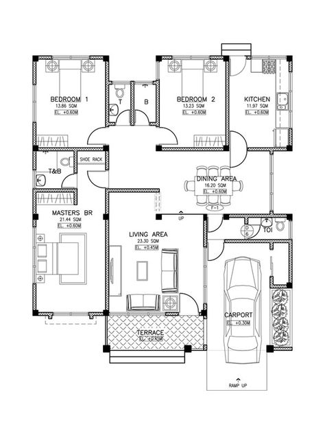 Simple 3 Bedroom House Plans, Layout And interior Design With Garage Cabin Layout, 3 Bedroom House Plans, One Bedroom House Plans, Three Bedroom House Plan, One Storey House, Bungalow Floor Plans, Indian House, Little House Plans, Free House Plans