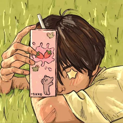 Drawing Of A Boy, Milk Drawing, Grass Drawing, Milk Art, Person Drawing, Boy Drawing, Body Pose Drawing, Strawberry Milk, Drink Milk