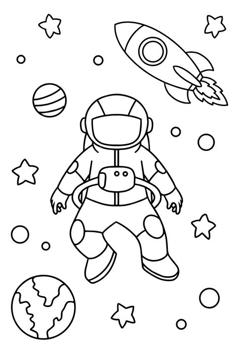 Premium Vector | Cute astronaut on space coloring book illustration vector Space Coloring Sheet, Planet Coloring Pages, Astronaut Drawing, Planet Drawing, Space Coloring Pages, Sistem Solar, Cute Astronaut, Space Drawings, Love Coloring Pages