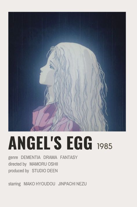 Angel’s Egg, Angels Egg Anime, Angel Eggs, Angels Egg, Anime Suggestions, Anime List, Animes To Watch, Great Movies To Watch, Minimalist Movie Poster