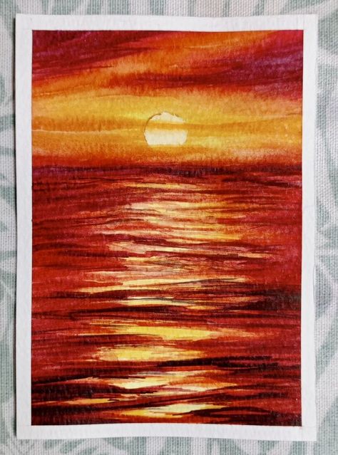 Red Sunset Seascape | A6 Postcard Painting | Send in Card | Art Gift for a Friend | Colourful Landscape Room Decor | Small Original Artwork Small Birthday Card, Postcard Painting, Paper Room Decor, Colourful Landscape, Sunset Seascape, Bright Artwork, Watercolor Sunset, Red Sunset, Landscape Decor