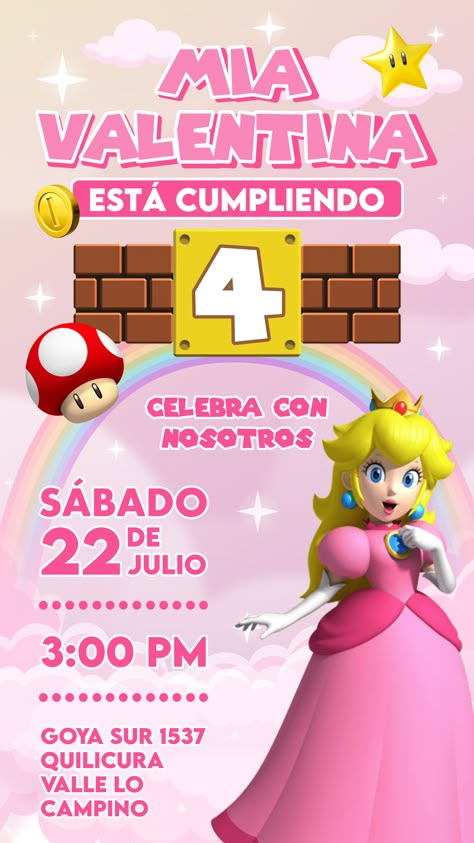 Princess Peach Party Invitations, Princess Peach Birthday Invitations, Princess Peach Invitations, Princess Peach Birthday Party, Peach Birthday Invitation, Princess Peach Birthday, Peach Birthday Party, Mario Bros Birthday Party, Peach Mario Bros