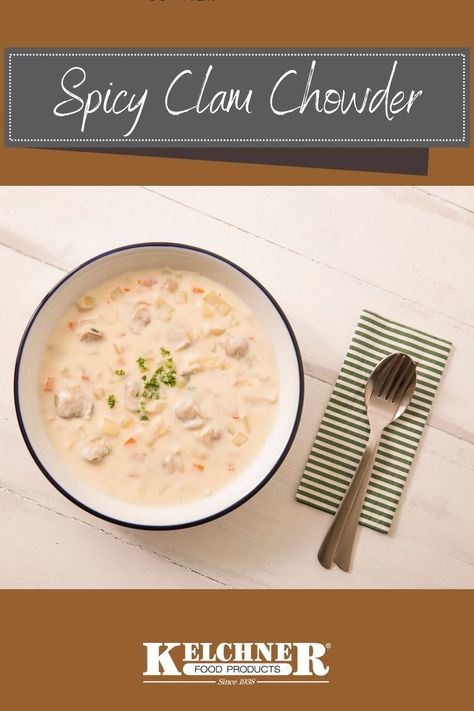 November is bringing in more chilly fall weather. Warm up with this Spicy Clam Chowder Recipe with our secret ingredient! #kelchners #clamchowder #horseradish #yum #soup #fall Spicy Clam Chowder, Healthy Clam Chowder, Razor Clam Chowder Recipe, Clear Broth Clam Chowder Recipe, Reluctant Entertainer Recipes Clam Chowder, Clam Chowder Soup, Brattens Famous Clam Chowder, Chowder Soup, Clam Chowder