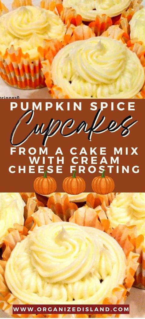 Pumpkin Cupcakes Easy, Spice Cake Mix Recipes, Easy Cream Cheese Frosting, Pumpkin Cake Mix, Spice Cake Mix And Pumpkin, Pumpkin Cupcake Recipes, Pumpkin Pie Cupcakes, Pumpkin Spice Cream, Spice Cake Recipes