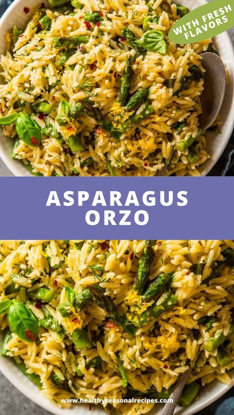 Asparagus Orzo in a bowl. Asparagus Orzo, Asparagus Side Dish, Spring Side Dishes, Meat And Potatoes Recipes, Steak Sides, Cajun Chicken Pasta Recipes, Lemon Asparagus, American Foods, Pasta Side Dishes