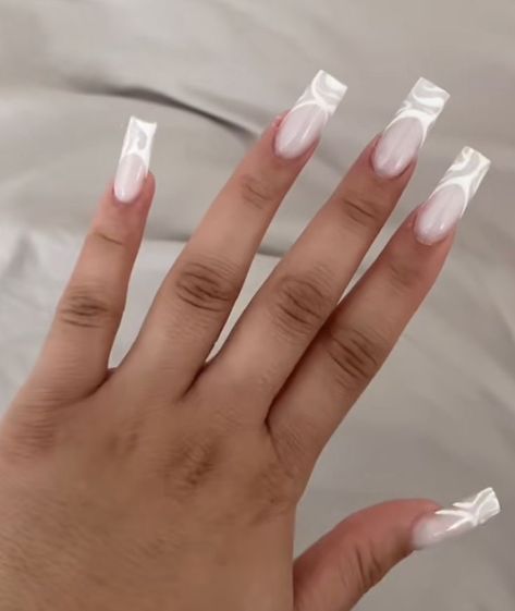 White Powder Acrylic Nails With Design, White Acrylic Nails Medium Length Design, White Base Acrylic Nails, Lined French Tip Nails, Milk White Acrylic Nails With Design, Soft White French Tip Nails, White On White French Tip Nails, White Base Nails, Milky White Nails Acrylic Design