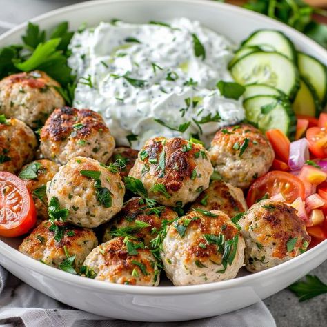 cookefast Greek Chicken Meatballs, Greek Turkey Meatballs, Healthy Diners, Greek Turkey, Homemade Tzatziki Sauce, Chicken Meatball Recipes, Homemade Tzatziki, How To Cook Meatballs, Greek Flavors