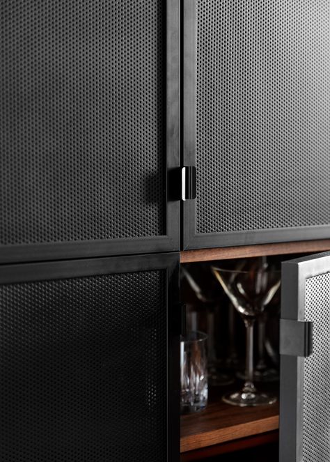 Bryant Park Residence — Megan Grehl Industrial Cabinet Doors, Perforated Metal Cabinet Doors, Black Wire Mesh Cabinet Doors, Industrial Cabinet Design, Perforated Metal Door, Perforated Metal Cabinet, Metal Mesh Cabinet Doors, Metal Mesh Cabinet, Industrial Storage Cabinet