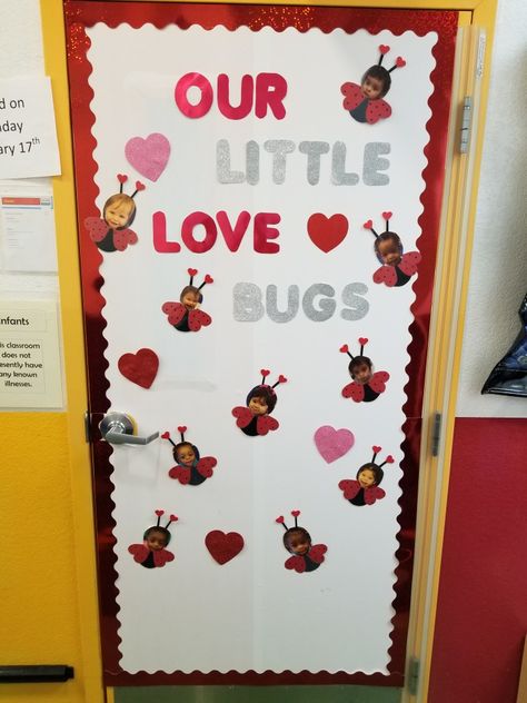 Bulletin Board Ideas For Valentines Day, Classroom Decorations For Valentines Day, February Daycare Crafts, Valentine’s Day Daycare Decorations, Daycare February Themes, Valentines Crafts For Infants Daycare, Valentine Door Decorations For Daycare, Valentines Day Infant Crafts, Door Ideas For Valentines Day