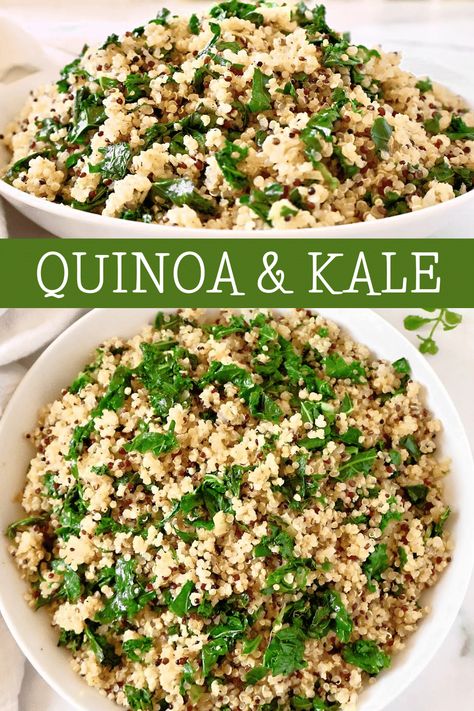 Quinoa and Kale Quinoa And Kale Recipes, Recipe Using Kale, Warm Kale Salad, Quinoa Side Dish, Fluffy Quinoa, Mediterranean Recipes Healthy, Quinoa Kale, Kale Quinoa Salad, Easy Mediterranean Diet Recipes