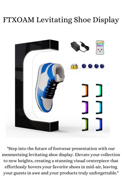 FTXOAM Levitating Shoe Display, Acrylic LED Floating Shoe Display with 16 Colors Remote Control & 360°Rotation Spinning,Magnetic Sneaker Display Holder for Storefront Home Décor Advertising Exhibition Shoe Store Show (Black Without Shoe) Floating Shoe Display, Sneaker Displays, Shoe Racks, Acrylic Led, Shoe Display, Light Display, Shoe Store, Store Fronts, Display Stand