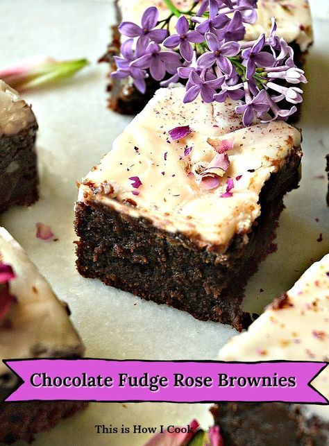 Chocolate Fudge Rose Brownies need to be on you must make list. No joke. #brownies #rosedesserts #chocolate #fudgebrownies Cake Batter Bars, Rose Recipes, Sara Lee, Carrot Cake Recipe, Baking Cookies, Chocolate Glaze, Fudge Brownies, Chocolate Frosting, Chocolate Fudge