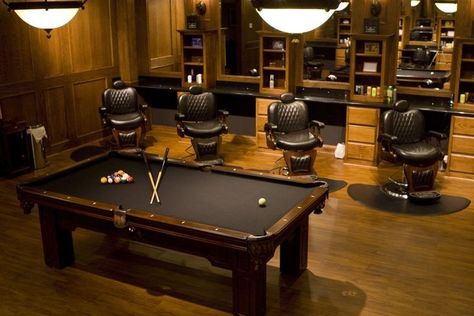 Wooden Barbershop Interior, Barbershop Decor Ideas, Upscale Barbershop, Barber Shop Decor Ideas, Shop Decor Ideas, Luxury Barbershop, Salon For Men, Barbershop Decor, Home Haircuts