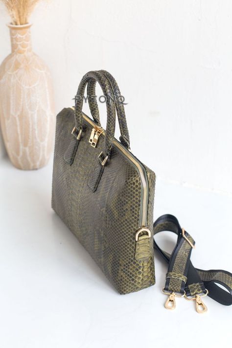 Designer Briefcase, Briefcase For Women, Python Handbags, Womens Business, Business Laptop Bag, Embroidered Handbag, Python Skin, Business Briefcase, Document Bag