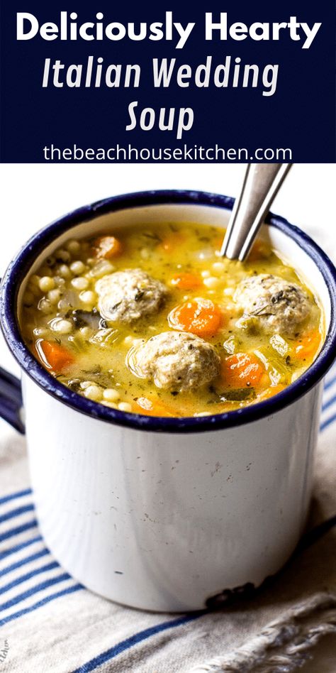 This recipe for Italian Wedding Soup is hearty and delicious! Perfect for those cold wintry nights ahead! Meatballs And Veggies, Italian Wedding Soup Recipe, Tried And True Recipes, Casual Entertaining, Wedding Soup, Frugal Meals, Hearty Soups, Healthy Soup, Italian Wedding