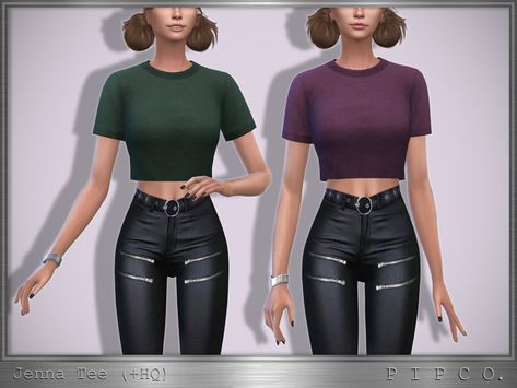 The Sims Resource - Jenna Cropped Tee. Hot Weather Outfits, Sims 4 Teen, Skirted Swimsuit, T Shirt Crop Top, Cc Sims, Female Clothing, Sims 4 Clothing, Cropped Tee, The Sims Resource