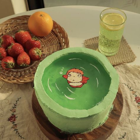 Ponyo Studio Ghibli Cake, Studio Ghibli Desserts, Ponyo Cakes, Ghibli Birthday Party, Studio Ghibli Cake, Ghibli Cake, Anime Cake, Funny Birthday Cakes, Mini Cakes Birthday